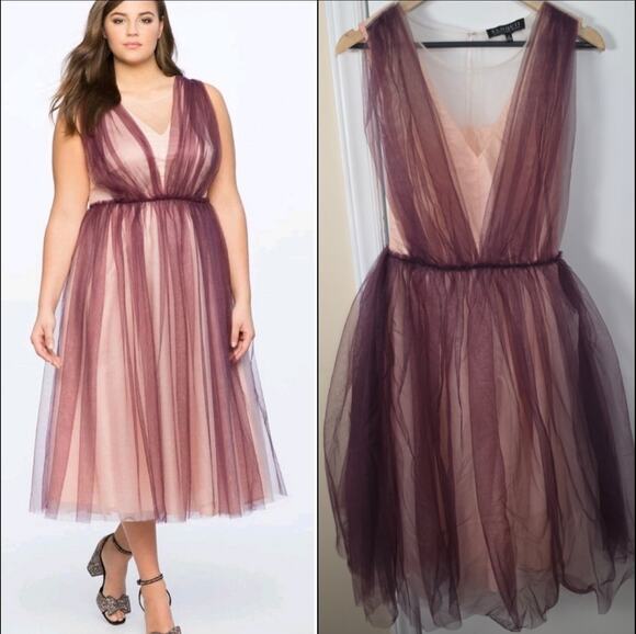 Eloquii Dresses & Skirts - Eloquii Cocktail Pink Mauve Tulle Party Dress V Neck Sz 14 Fairy Wedding Guest